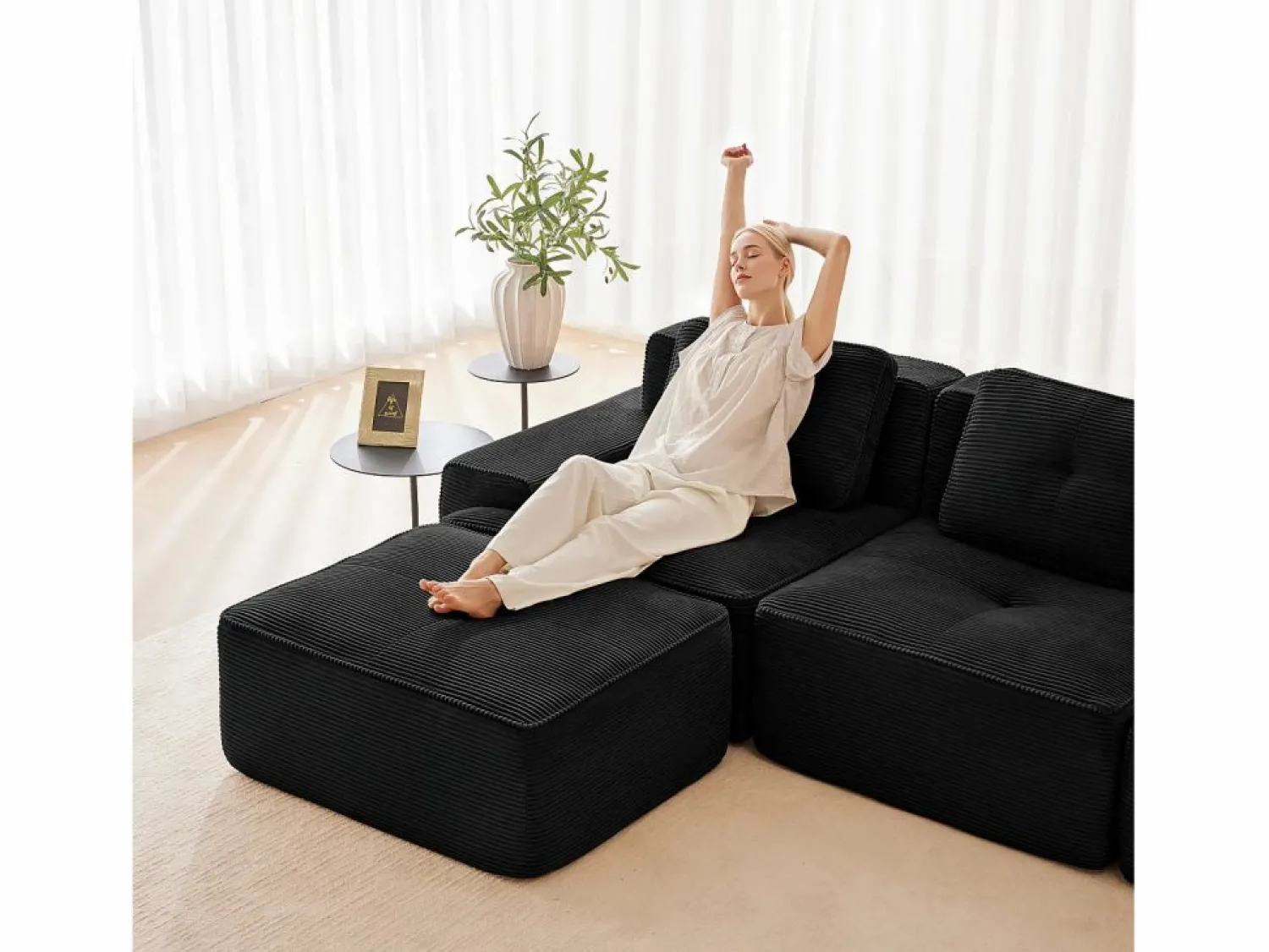 Best DripeX Sofá Modular 2 plazas en Pana con 2 cojines, sin montaje, 204x104x69cm, Negro