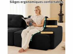 Best DripeX Sofá Modular 2 plazas en Pana con 2 cojines, sin montaje, 204x104x69cm, Negro