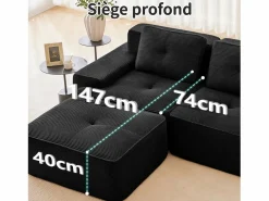 Best DripeX Sofá Modular 2 plazas en Pana con 2 cojines, sin montaje, 204x104x69cm, Negro