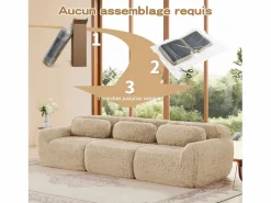 DripeX Sofá Modular 3 plazas en tela peluche, con 3 cojines, sin estructura, 291x104x73cm,