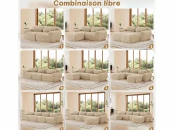 DripeX Sofá Modular 3 plazas en tela peluche, con 3 cojines, sin estructura, 291x104x73cm,