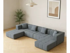 Discount Sofá modular 4 plazas ángulo tela - 4 orejeros y 2 pufs - - 370x200x60cm Sofás Club
