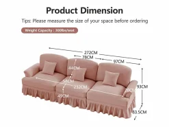 Hot Sofá modular convertible con puff incluido soporte lumbar cojín Chenille Rosa
