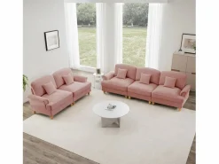 Hot Sofá modular convertible con puff incluido soporte lumbar cojín Chenille Rosa