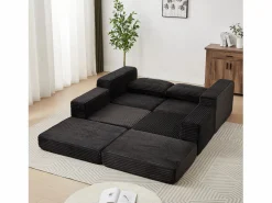 Online Hauss Spole Sofá modular convertible de 2 plazas con otomanas extraíbles - Pana negra Negro