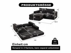 Online Hauss Spole Sofá modular convertible de 2 plazas con otomanas extraíbles - Pana negra Negro