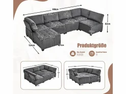 Outlet Sofá modular convertible en terciopelo - 6 plazas - ergonómico - con bolsillos de almacenamiento - 308x154x82cm Sofá Modular