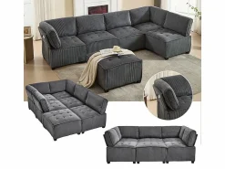 Outlet Sofá modular convertible en terciopelo - 6 plazas - ergonómico - con bolsillos de almacenamiento - 308x154x82cm Sofá Modular