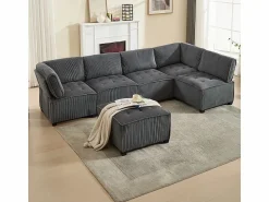Outlet Sofá modular convertible en terciopelo - 6 plazas - ergonómico - con bolsillos de almacenamiento - 308x154x82cm Sofá Modular