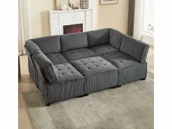 Outlet Sofá modular convertible en terciopelo - 6 plazas - ergonómico - con bolsillos de almacenamiento - 308x154x82cm Sofá Modular
