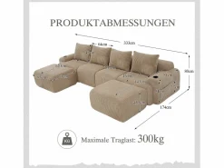 Merax Sofá modular de 4 plazas - 333 x 174 x 80 cm - con 2 pufs + portavasos + bolsillo de almacenamiento - terciopelo -
