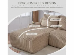 Merax Sofá modular de 4 plazas - 333 x 174 x 80 cm - con 2 pufs + portavasos + bolsillo de almacenamiento - terciopelo -