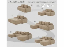 Merax Sofá modular de 4 plazas - 333 x 174 x 80 cm - con 2 pufs + portavasos + bolsillo de almacenamiento - terciopelo -