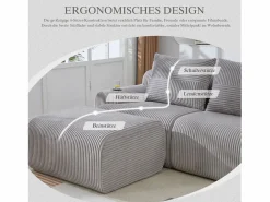 Best Sofá modular de 2 plazas - 200 x 174 x 80 cm - con 1 otomana + portavasos + bolsillo de almacenamiento - terciopelo - Sofá Modular