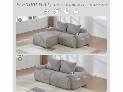 Best Sofá modular de 2 plazas - 200 x 174 x 80 cm - con 1 otomana + portavasos + bolsillo de almacenamiento - terciopelo - Sofá Modular
