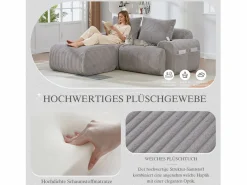 Best Sofá modular de 2 plazas - 200 x 174 x 80 cm - con 1 otomana + portavasos + bolsillo de almacenamiento - terciopelo - Sofá Modular