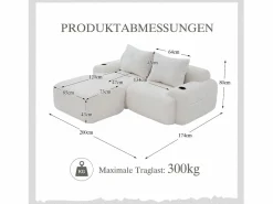 Merax Sofá modular de 2 plazas - 200 x 174 x 80 cm - con 1 otomana + portavasos + bolsillo de almacenamiento - terciopelo -