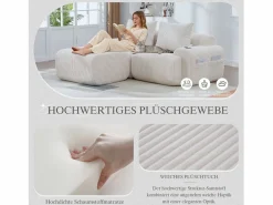 Merax Sofá modular de 2 plazas - 200 x 174 x 80 cm - con 1 otomana + portavasos + bolsillo de almacenamiento - terciopelo -