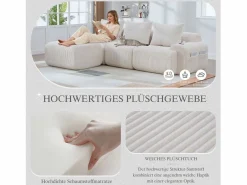 Online Sofá modular de 3 plazas - 268 x 174 x 80 cm - con 1 otomana + portavasos + bolsillo de almacenamiento - terciopelo - Sofá Modular