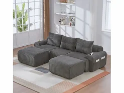 Merax Sofá modular de 3 plazas - 268 x 174 x 80 cm - con 2 pufs + portavasos + bolsillo de almacenamiento - terciopelo - oscuro Gris