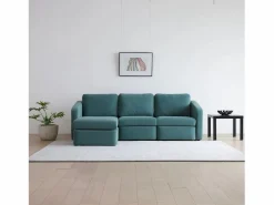Clearance Concept-Usine Sofá Modular de 3 Plazas con Puff - Diseño Equilibrado, Tela FlexiPet, Estructura de Madera Maciza Azul