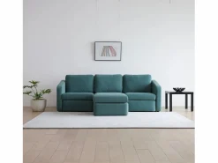 Clearance Concept-Usine Sofá Modular de 3 Plazas con Puff - Diseño Equilibrado, Tela FlexiPet, Estructura de Madera Maciza Azul