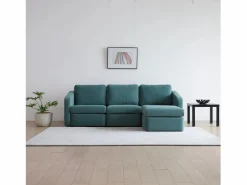Clearance Concept-Usine Sofá Modular de 3 Plazas con Puff - Diseño Equilibrado, Tela FlexiPet, Estructura de Madera Maciza Azul