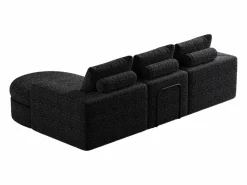Sale Sofá modular de 3 plazas en tela de chenilla negra con chaise longue redondeada - Respaldo acolchado Sofá Modular