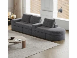 New OKWISH Sofá modular de 3 plazas en tela de chenilla con chaise longue redondeada - Respaldo acolchado Gris
