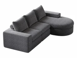 New OKWISH Sofá modular de 3 plazas en tela de chenilla con chaise longue redondeada - Respaldo acolchado Gris