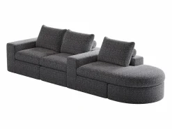 New OKWISH Sofá modular de 3 plazas en tela de chenilla con chaise longue redondeada - Respaldo acolchado Gris