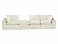 Online Vente-unique Sofá modular de esquina con puf de pana gruesa CYROMA Beige