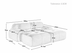 DripeX Sofá modular de pana - 2 plazas - con 2 cojines y 2 pouf - base antideslizante - 208x178x70cm -