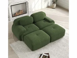 DripeX Sofá modular de pana - 2 plazas - con 2 cojines y 2 pouf - base antideslizante - 208x178x70cm -