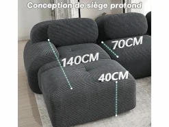 DripeX Sofá modular de pana - 2 plazas - con 2 cojines y 2 pouf - base antideslizante - 208x178x70cm -
