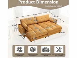 Sofá Modular de Terciopelo – con USB y Portavasos – Multifuncional para Espacios Pequeños – 112×140×81 cm
