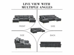 Sofá modular en U (272x136x88 cm) - 6 plazas en chenilla - Convertible en cama - Configuración relax