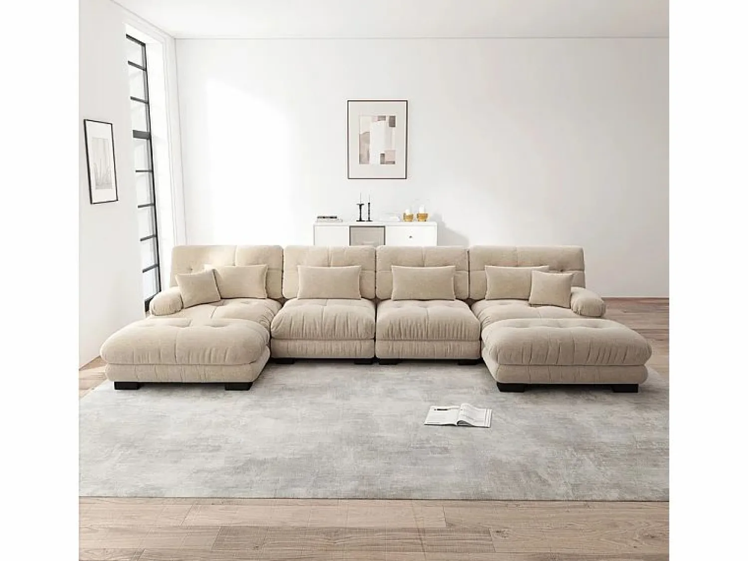 Sale Sofá modular esquina 4 plazas - con 2 pouf y 6 cojines - DIY forma U/L - 406x145x81cm - Sofá Modular|Sofás Club