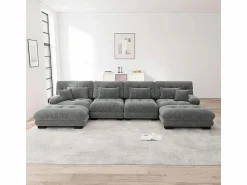 New Sofá modular esquina 4 plazas - con 2 pouf y 6 cojines - DIY forma U/L - 406x145x81cm - Todos Los Sofás|Sofá Modular