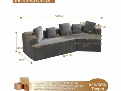 Clearance KOMHTOM Sofá modular, estampado de nubes, terciopelo acanalado, embalaje totalmente comprimido, sin montaje, Gris