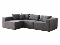 Outlet DripeX Sofá modular ángulo - Terciopelo acanalado - 3/4 plazas - 3 cojines y 3 orejeros - Gris