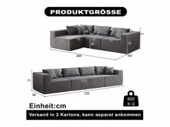 Outlet DripeX Sofá modular ángulo - Terciopelo acanalado - 3/4 plazas - 3 cojines y 3 orejeros - Gris