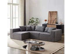 Outlet DripeX Sofá modular ángulo - Terciopelo acanalado - 3/4 plazas - 3 cojines y 3 orejeros - Gris