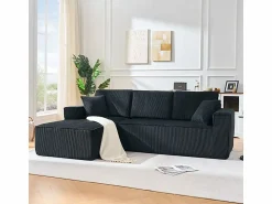 Hot DripeX Sofá modular ángulo izquierdo terciopelo acanalado, 2 cojines y chaise longue 128cm, Negro