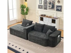Hot DripeX Sofá modular ángulo izquierdo - Chenilla - 3 cojines y 2 orejeros - 262x144x65cm Negro
