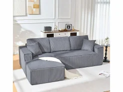 Online DripeX Sofá modular ángulo izquierdo terciopelo acanalado, 2 cojines y chaise longue 128cm, Gris