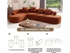 Discount DripeX Sofá modular ángulo izquierdo Chenilla - 5 Plazas - 4 orejeros - - 327x215x65cm Naranja