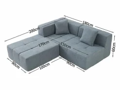 DripeX Sofá modular ángulo tela - puf y 2 orejeros - - 270x100x60cm
