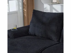 Best DripeX Sofá ángulo modular terciopelo acanalado, portavasos, 2 pufs y 2 cojines, 200x174x80cm, Negro
