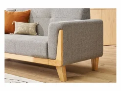 Discount Miliboo Sofá nórdico 3 plazas y madera FJORD Gris claro
